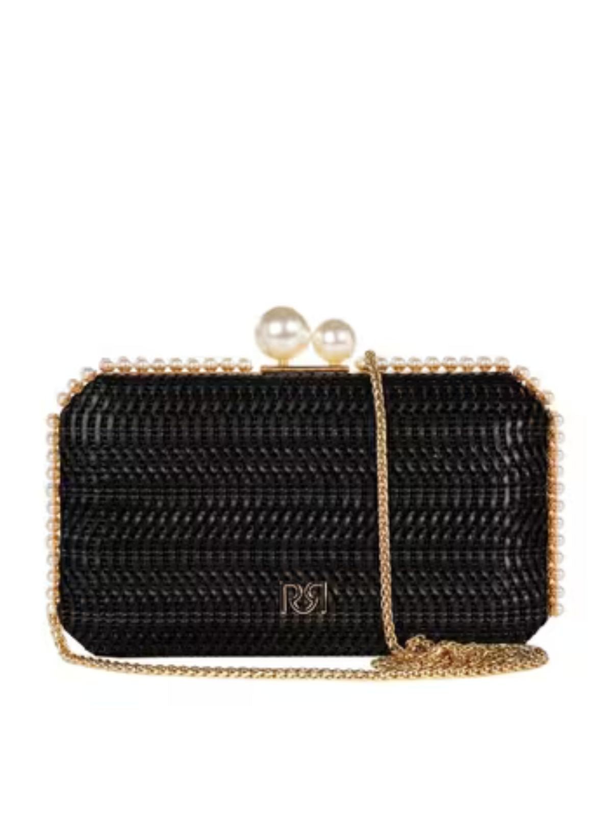 Rinascimento - Pochette Rigida Intrecciata Effetto Paglia Con Rifinitura In Perle E Tracolla Catena Removibile - Donna - World Fashion