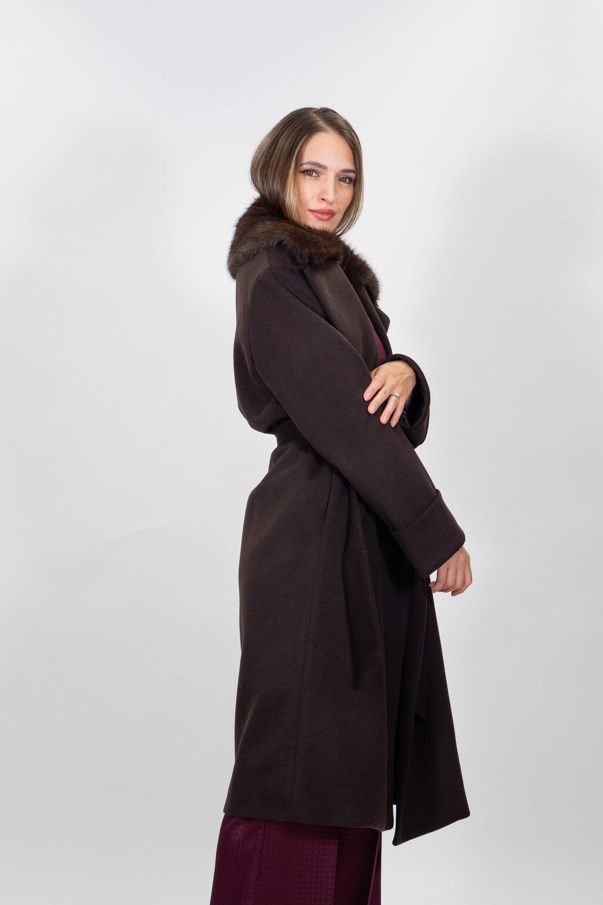 Rinascimento Curvy - Cappotto con Fusciacca e Pelliccia al collo - Donna