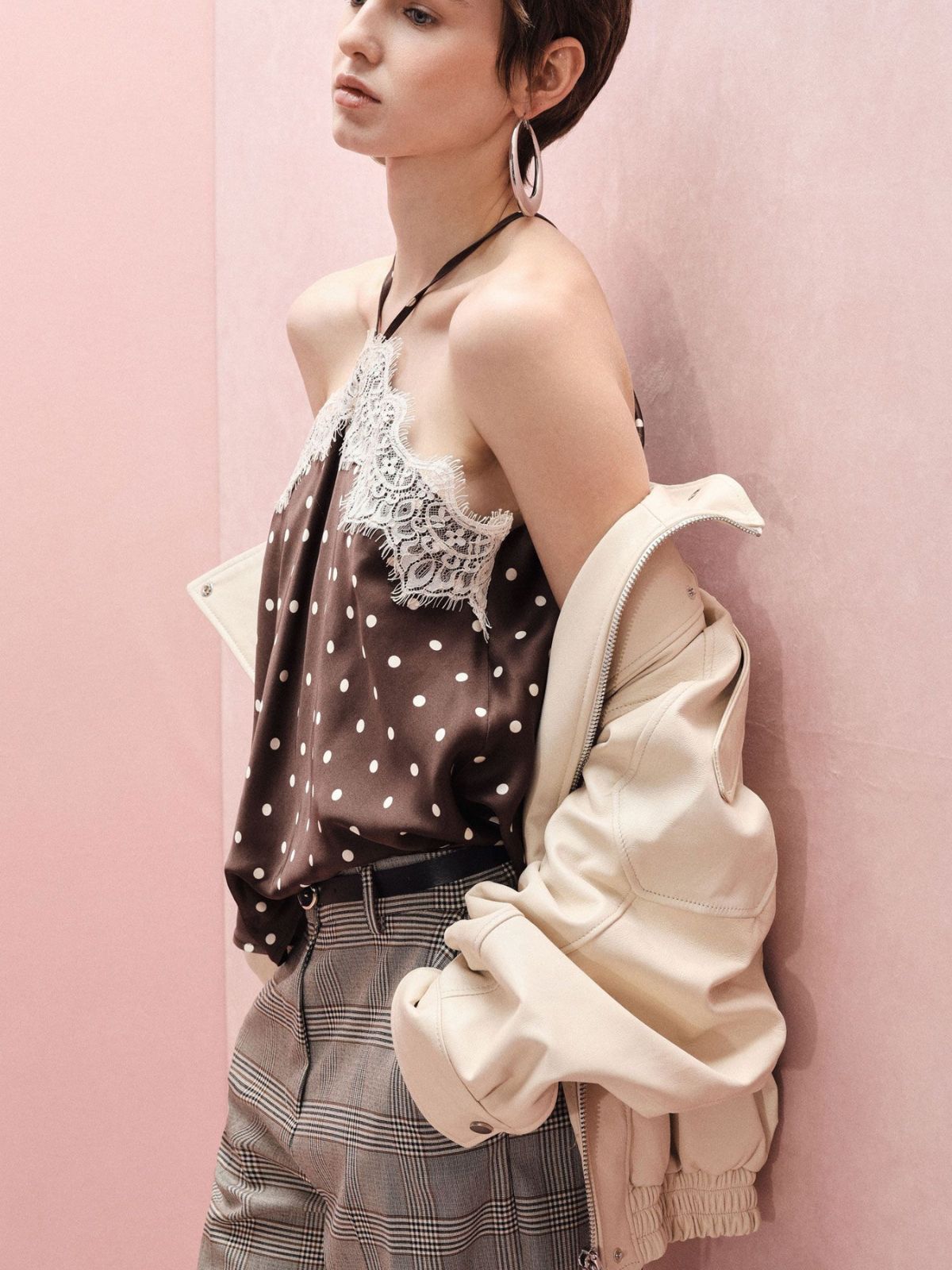 Top con spalline sottili, pizzo e pois Donna - Imperial