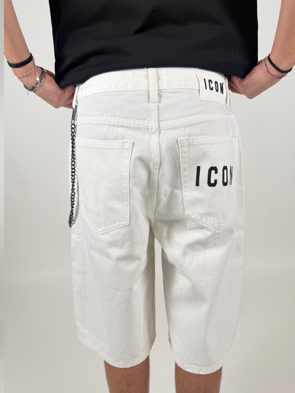 Shorts Denim C/Logo Nero Su Tasca Uomo - Icon - World Fashion