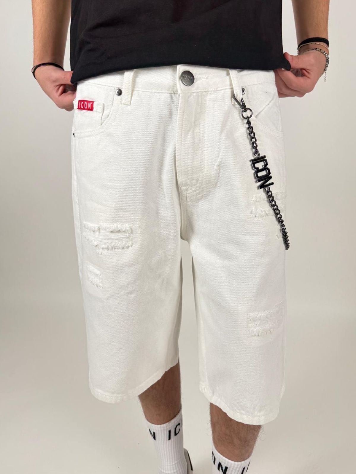 Shorts Denim C/Logo Nero Su Tasca Uomo - Icon - World Fashion
