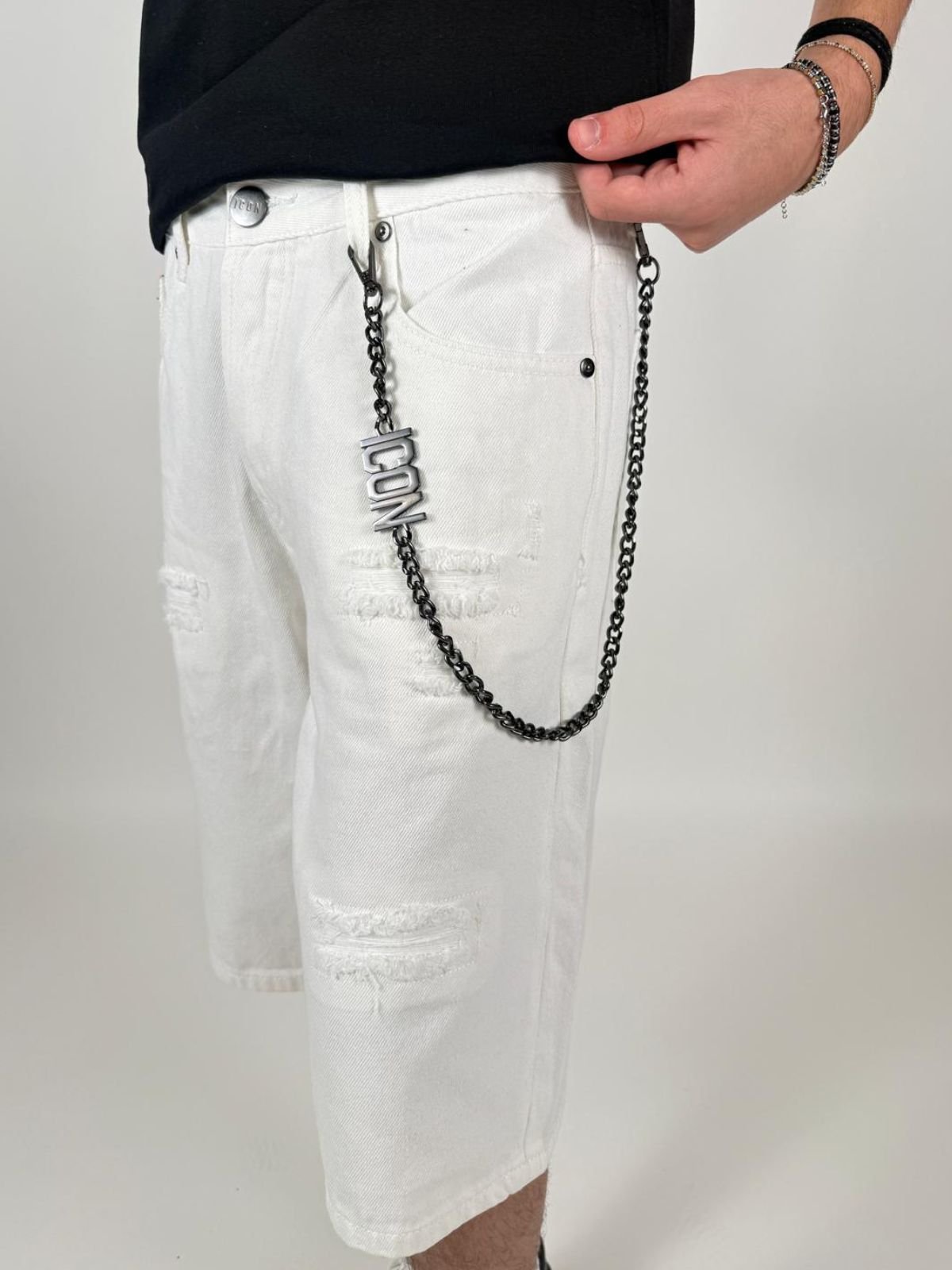 Shorts Denim C/Logo Nero Su Tasca Uomo - Icon - World Fashion