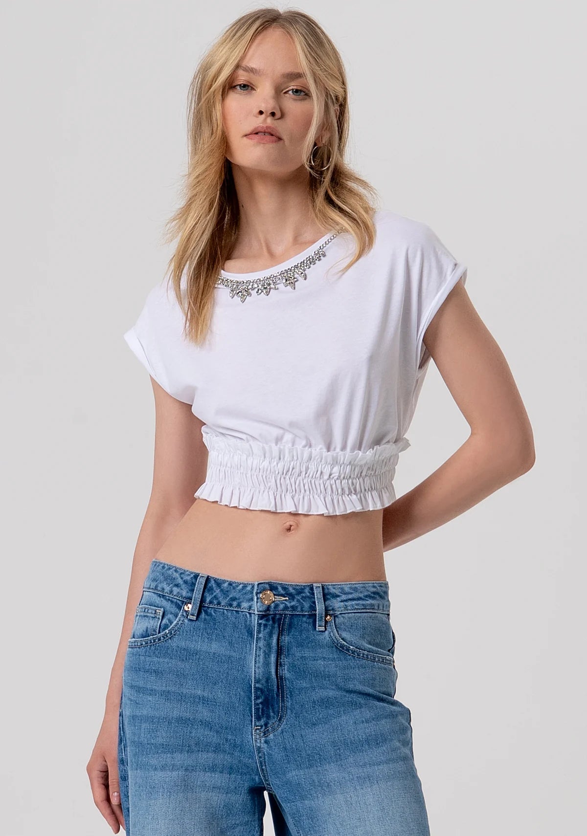 T-shirt cropped in jersey Donna - Fracomina - World Fashion