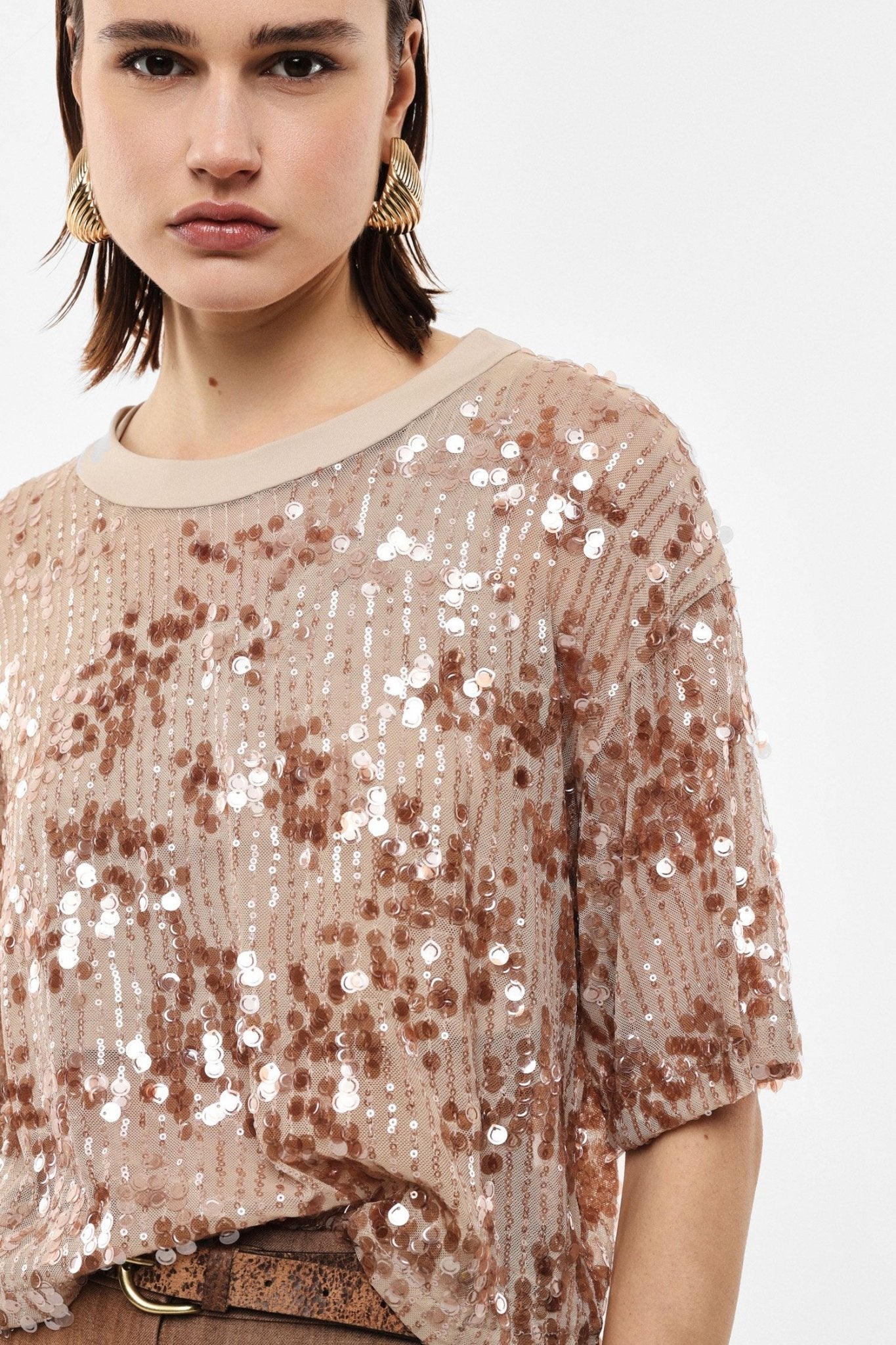 T-shirt girocollo maniche corte con paillettes Donna - Imperial - World Fashion