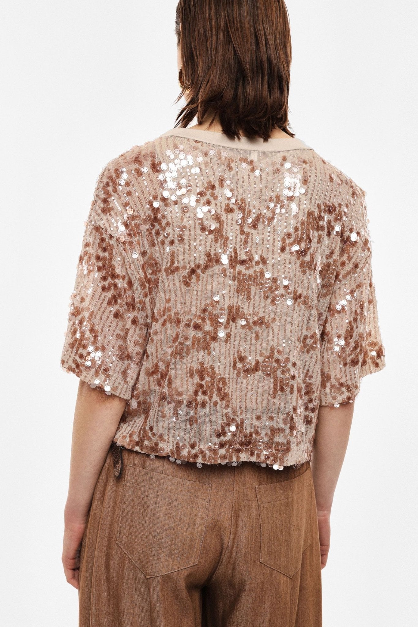 T-shirt girocollo maniche corte con paillettes Donna - Imperial - World Fashion