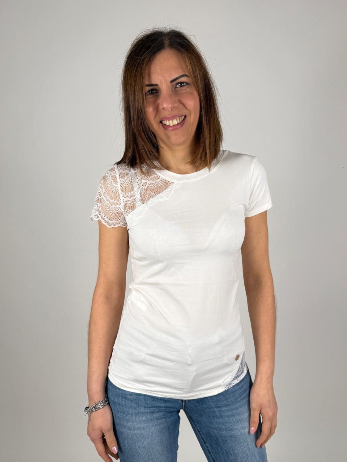 T-Shirt Girocollo MM Inserti Pizzo Donna - Lolita - World Fashion