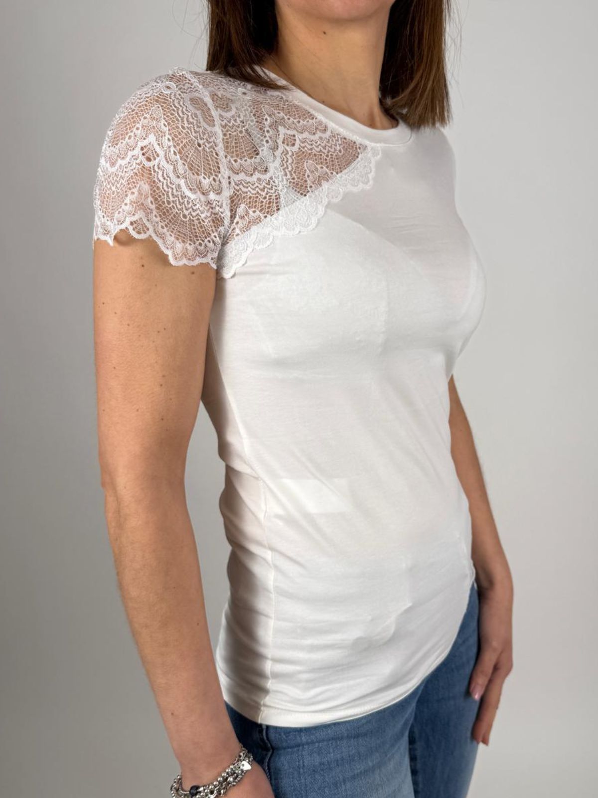 T-Shirt Girocollo MM Inserti Pizzo Donna - Lolita - World Fashion