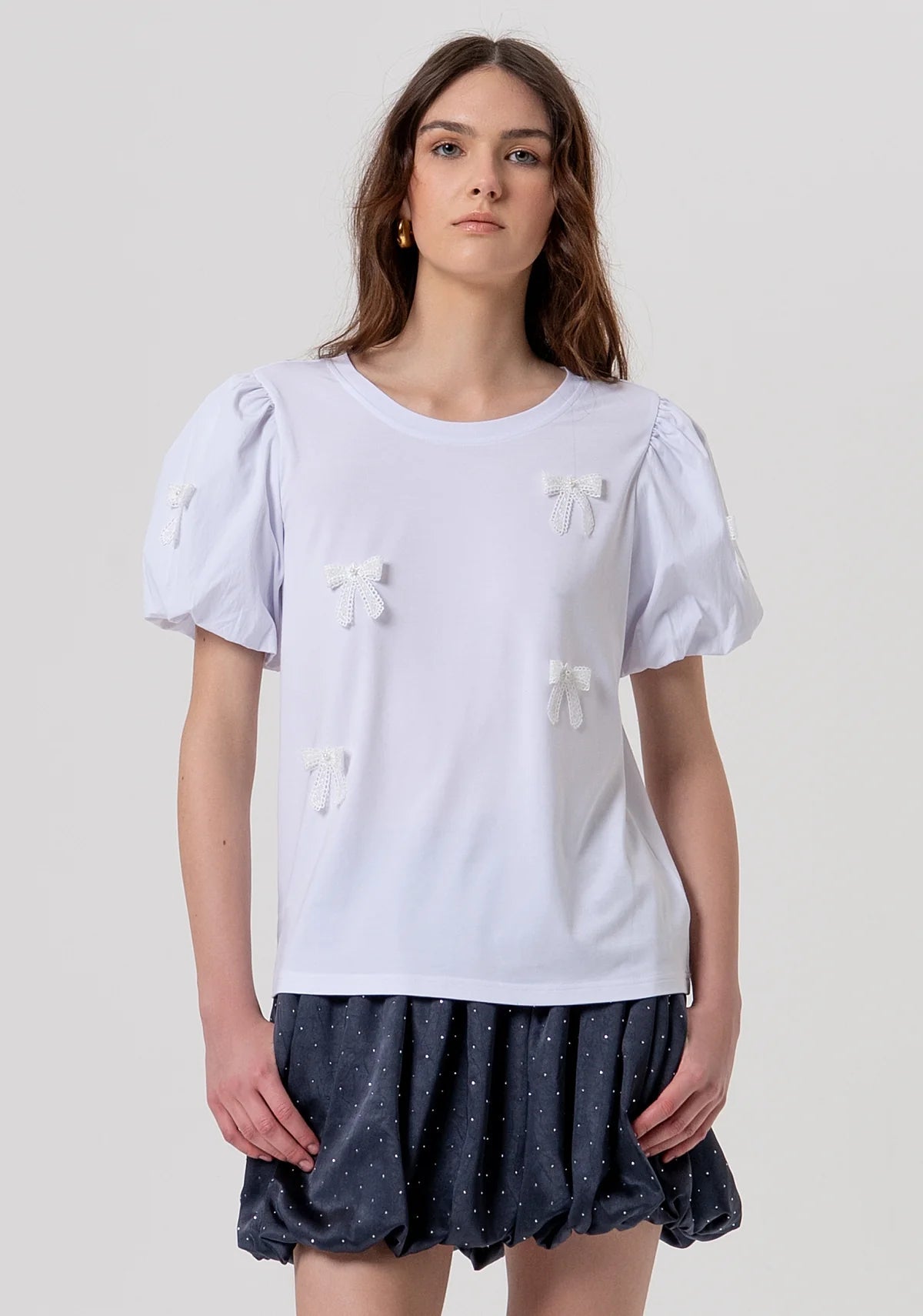T-shirt regular in jersey con applicazioni fiocchi Donna - Fracomina - World Fashion