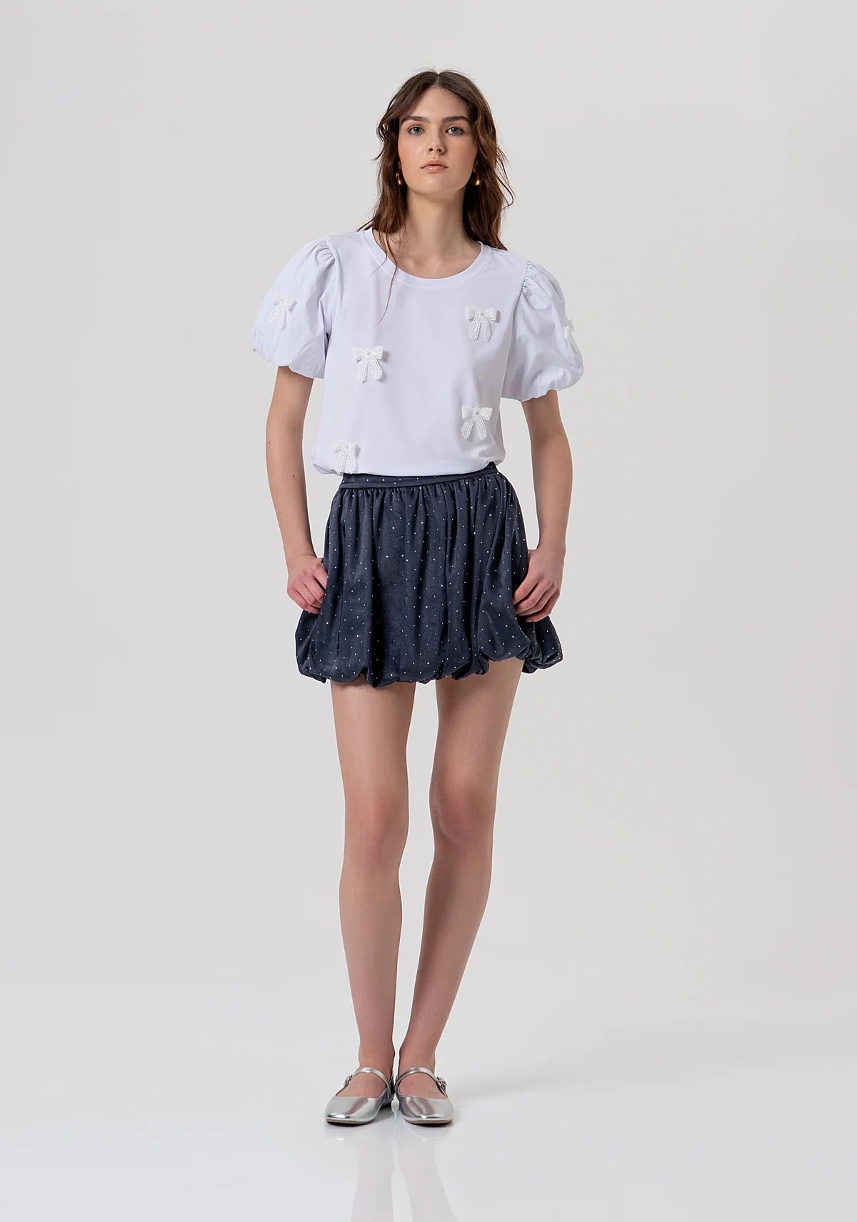 T-shirt regular in jersey con applicazioni fiocchi Donna - Fracomina - World Fashion