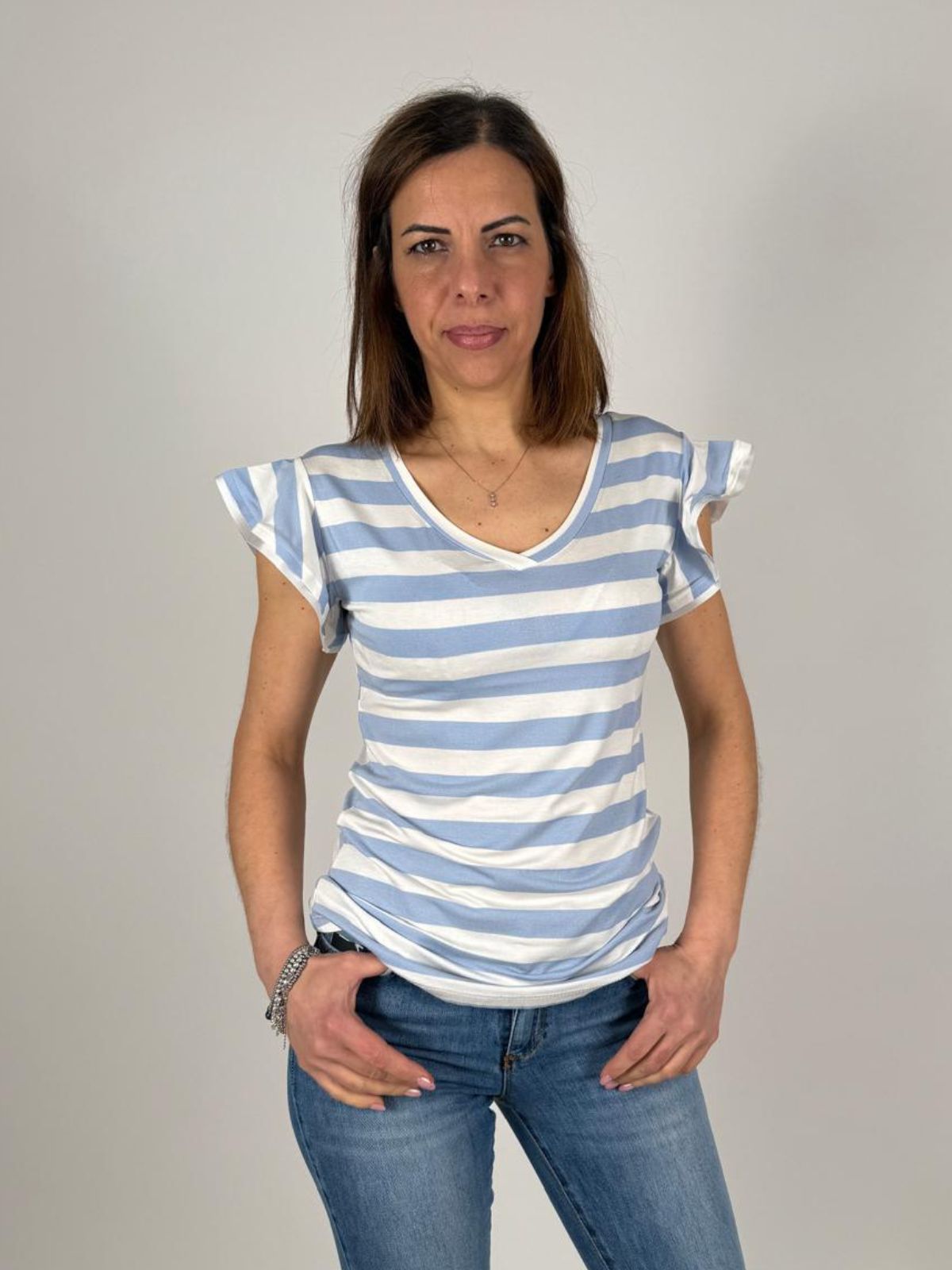 T-Shirt V Rigata Gale Maniche Donna - Lolita - World Fashion