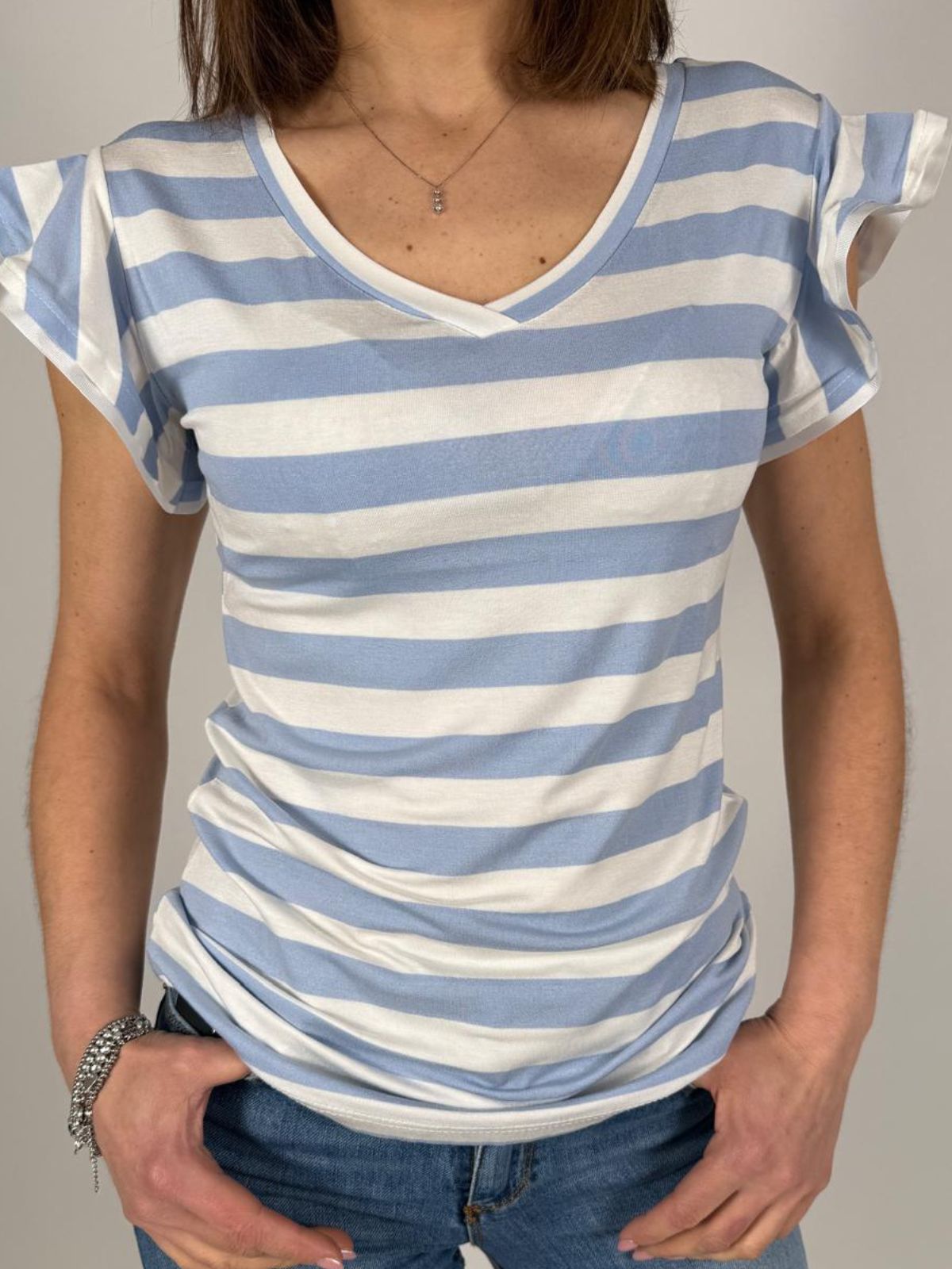 T-Shirt V Rigata Gale Maniche Donna - Lolita - World Fashion