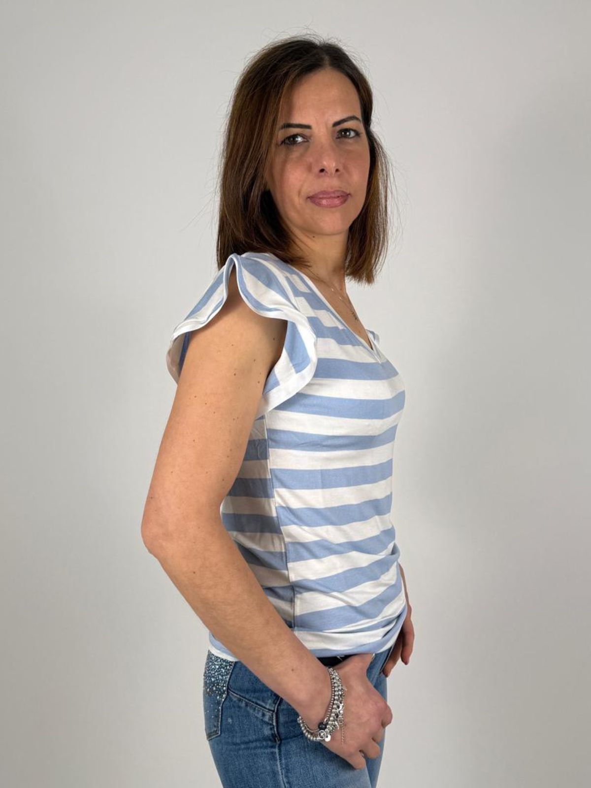 T-Shirt V Rigata Gale Maniche Donna - Lolita - World Fashion