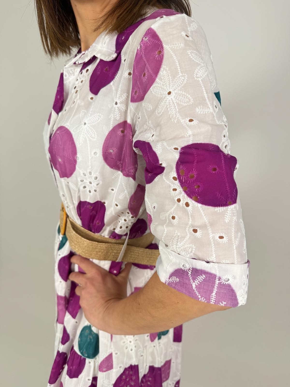 Abito Lungo Sangallo Stampato Pois Cintura Donna - Lolita