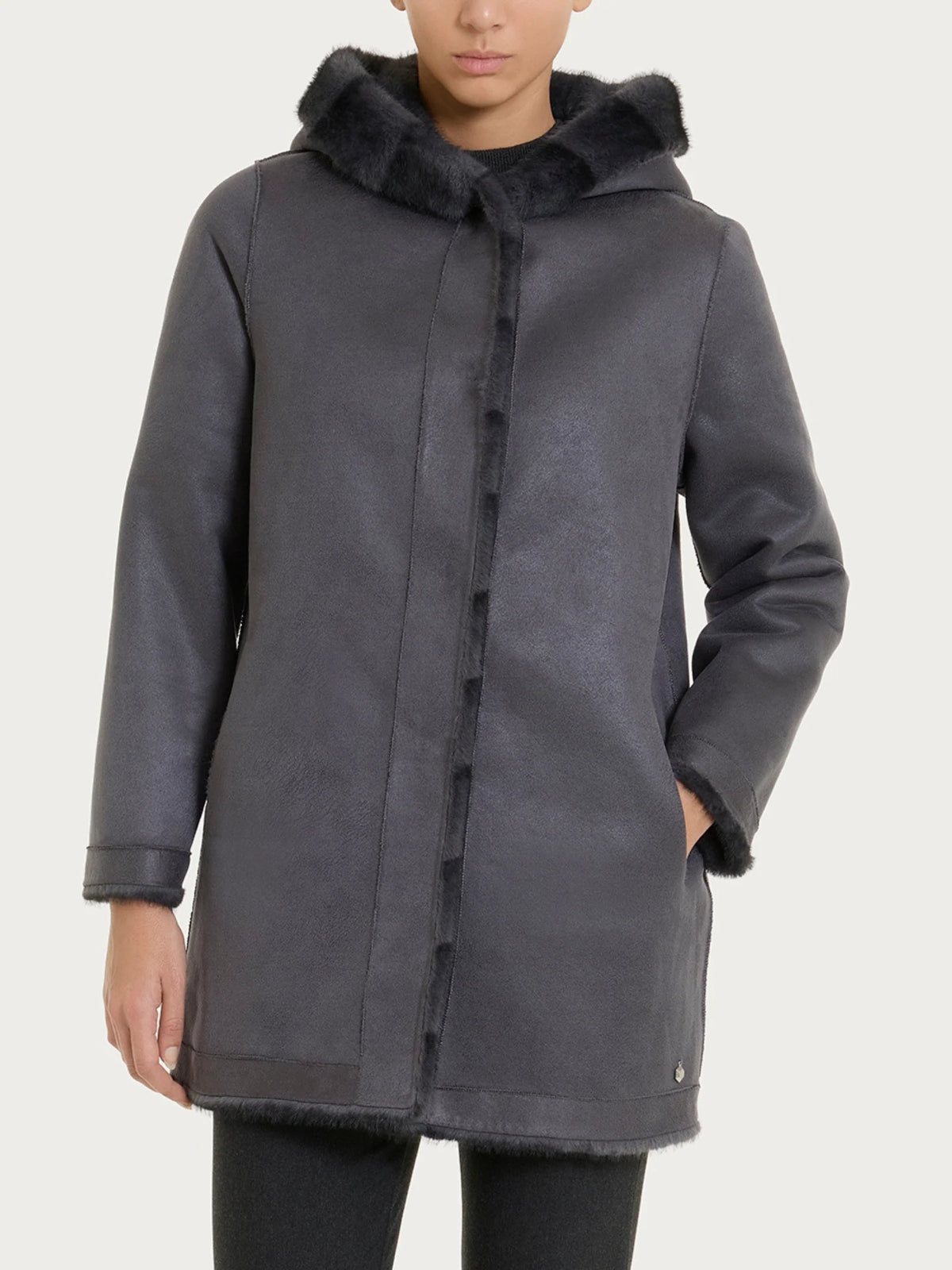 Ragno - Cappotto Double Face Vegan Shearling con Cappuccio - Donna