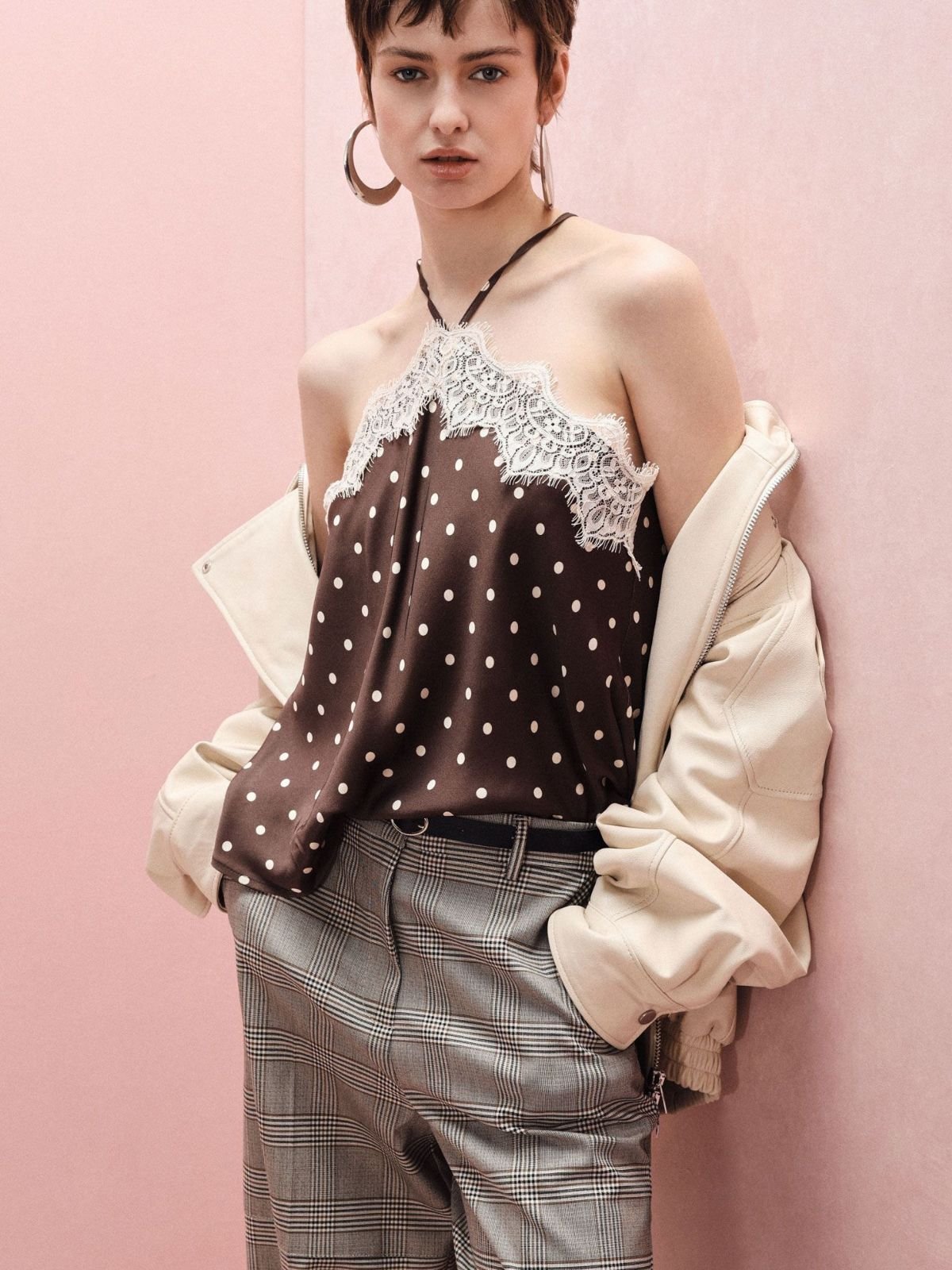 Top con spalline sottili, pizzo e pois Donna - Imperial - World Fashion