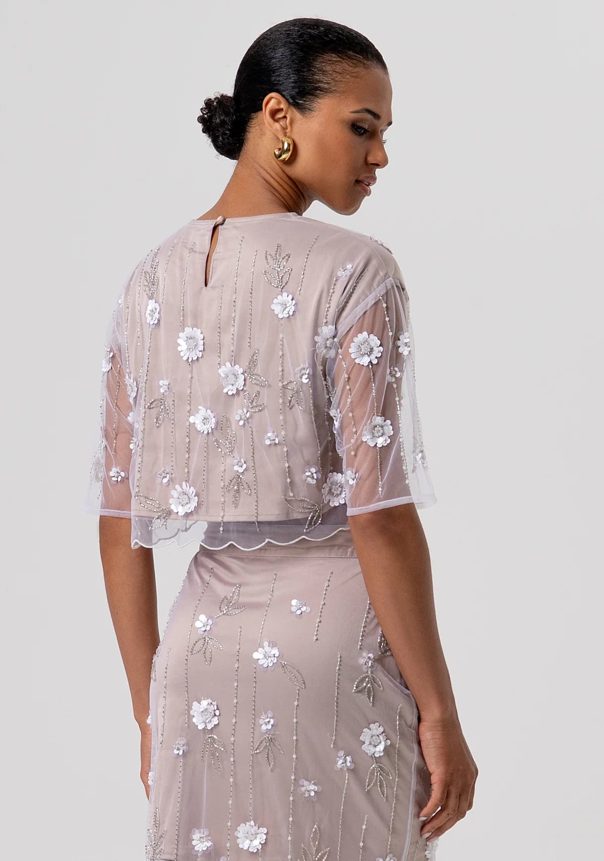 Top cropped in tulle con fiori e strass applicati Donna - Fracomina - World Fashion