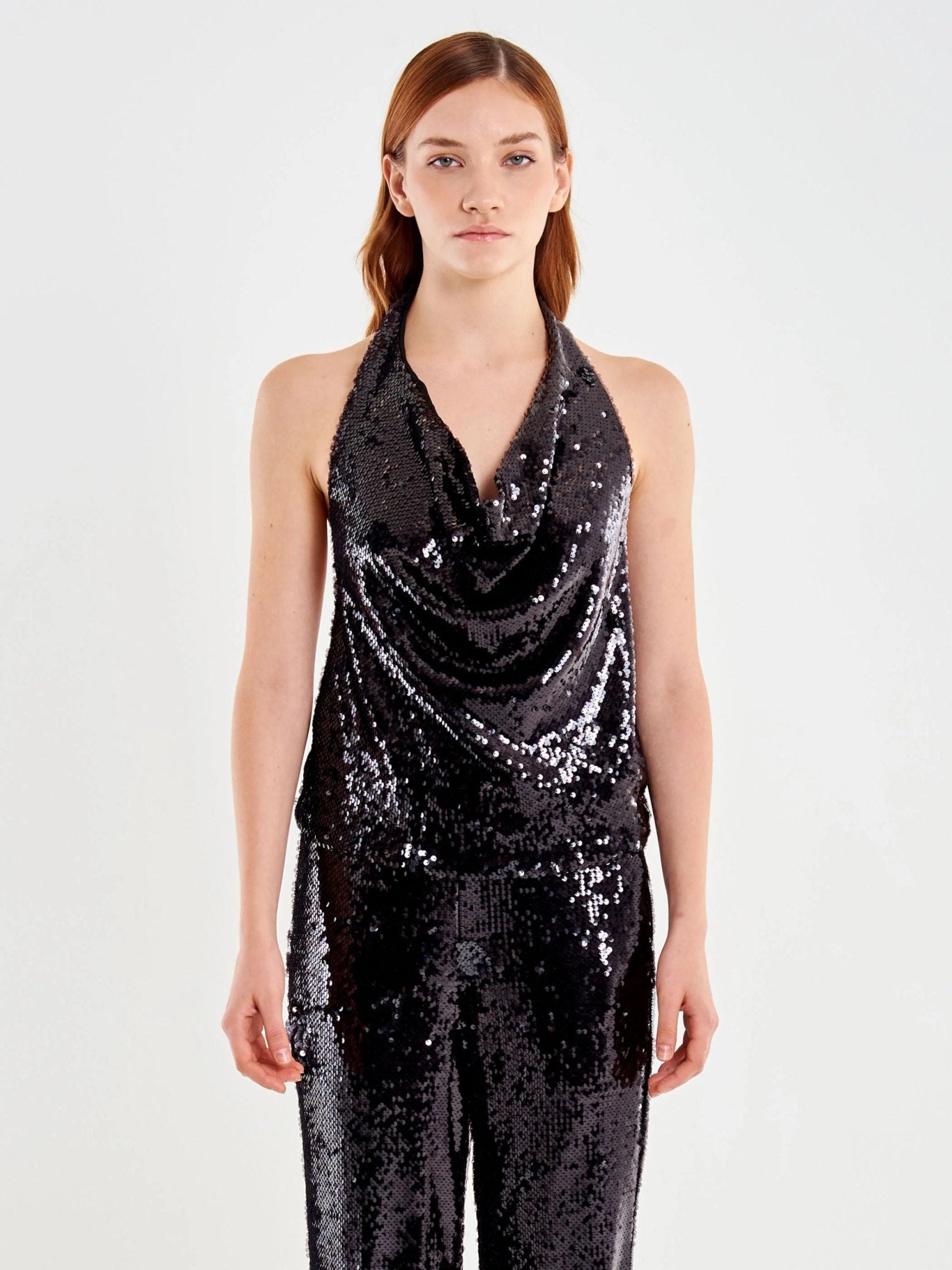Top drappeggiato scollo halter in paillettes - VICOLO - TF1127 - World Fashion