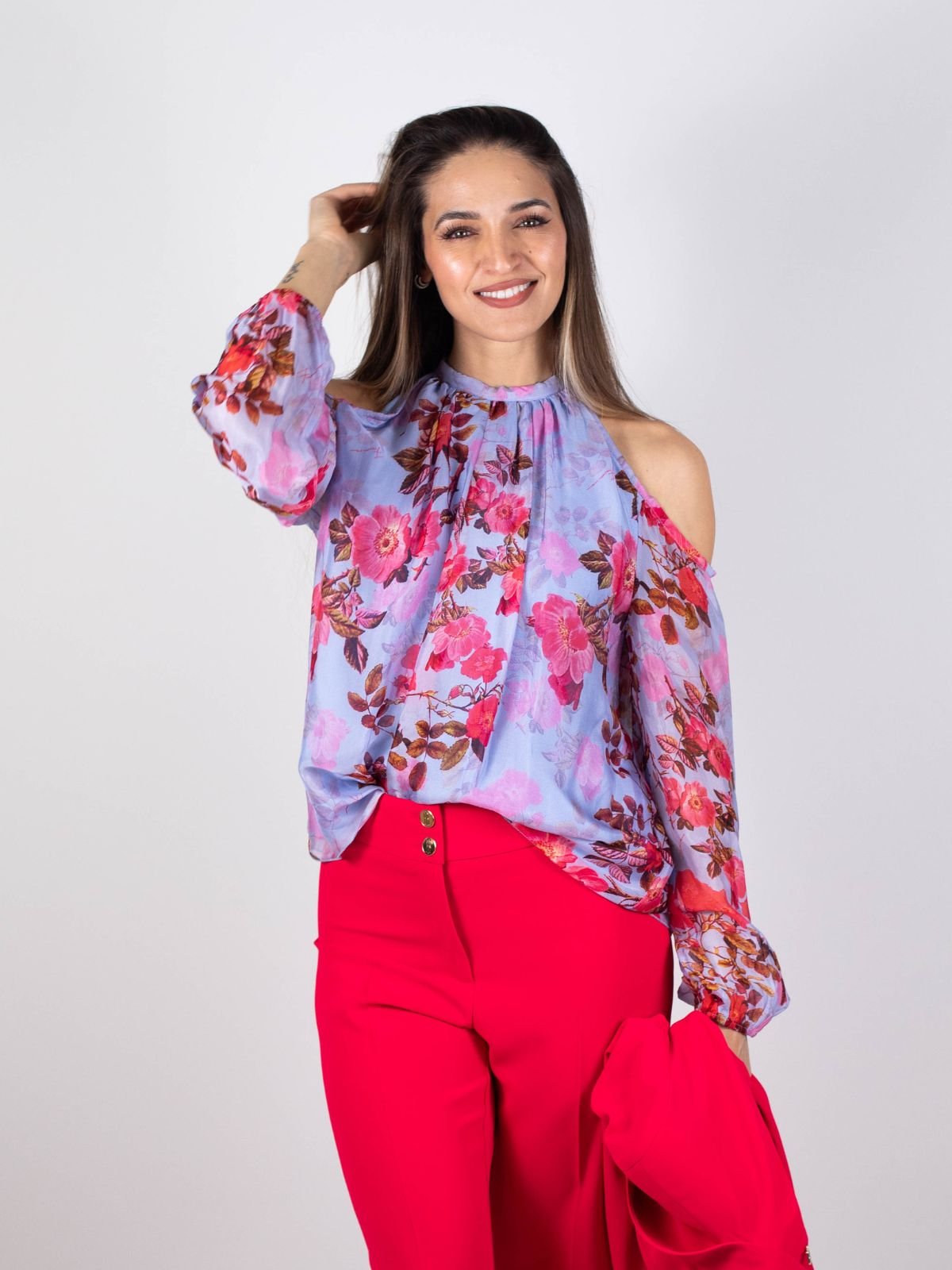 Top regular in tessuto fluido con seta e stampa floreale Donna - Fracomina - World Fashion