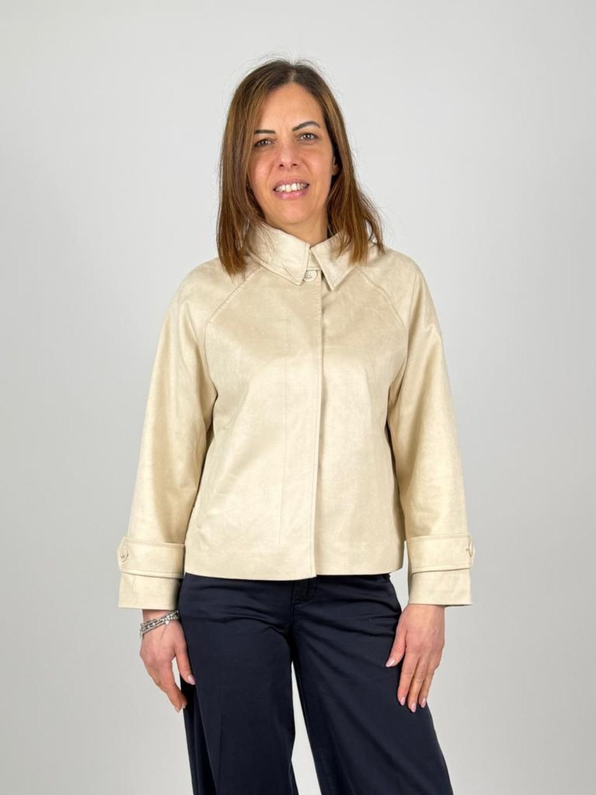 Trench Corto In Tessuto Soft - Touch Donna - Yes Zee - World Fashion