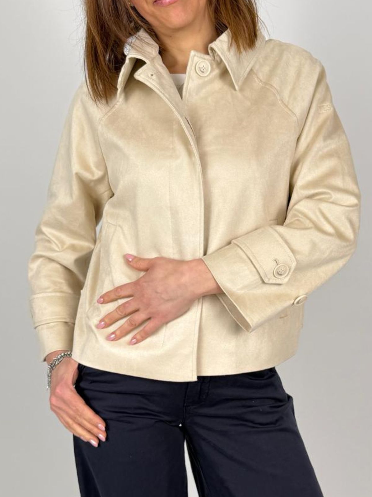 Trench Corto In Tessuto Soft - Touch Donna - Yes Zee - World Fashion