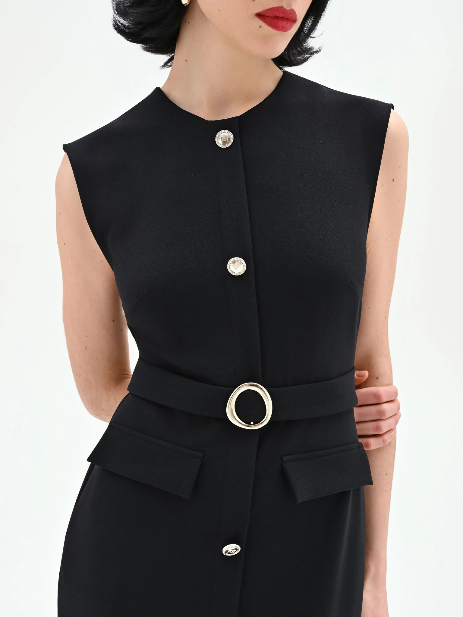 Tubino Smanicato Con Cintura E Bottoni Donna - Rinascimento - World Fashion