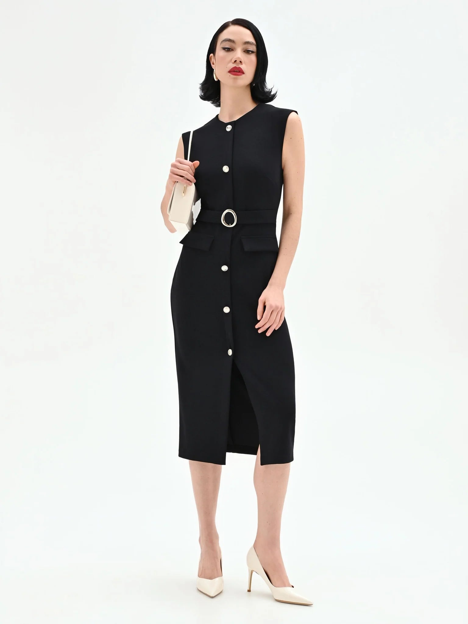 Tubino Smanicato Con Cintura E Bottoni Donna - Rinascimento - World Fashion