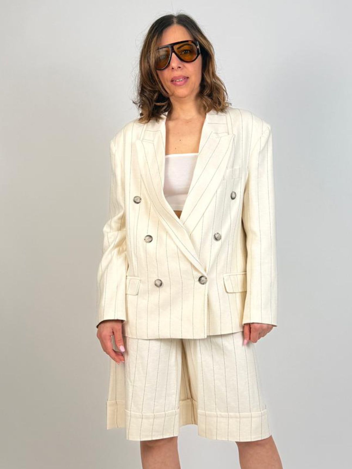 Vicolo - Bermuda gessato con cinta - Donna - World Fashion