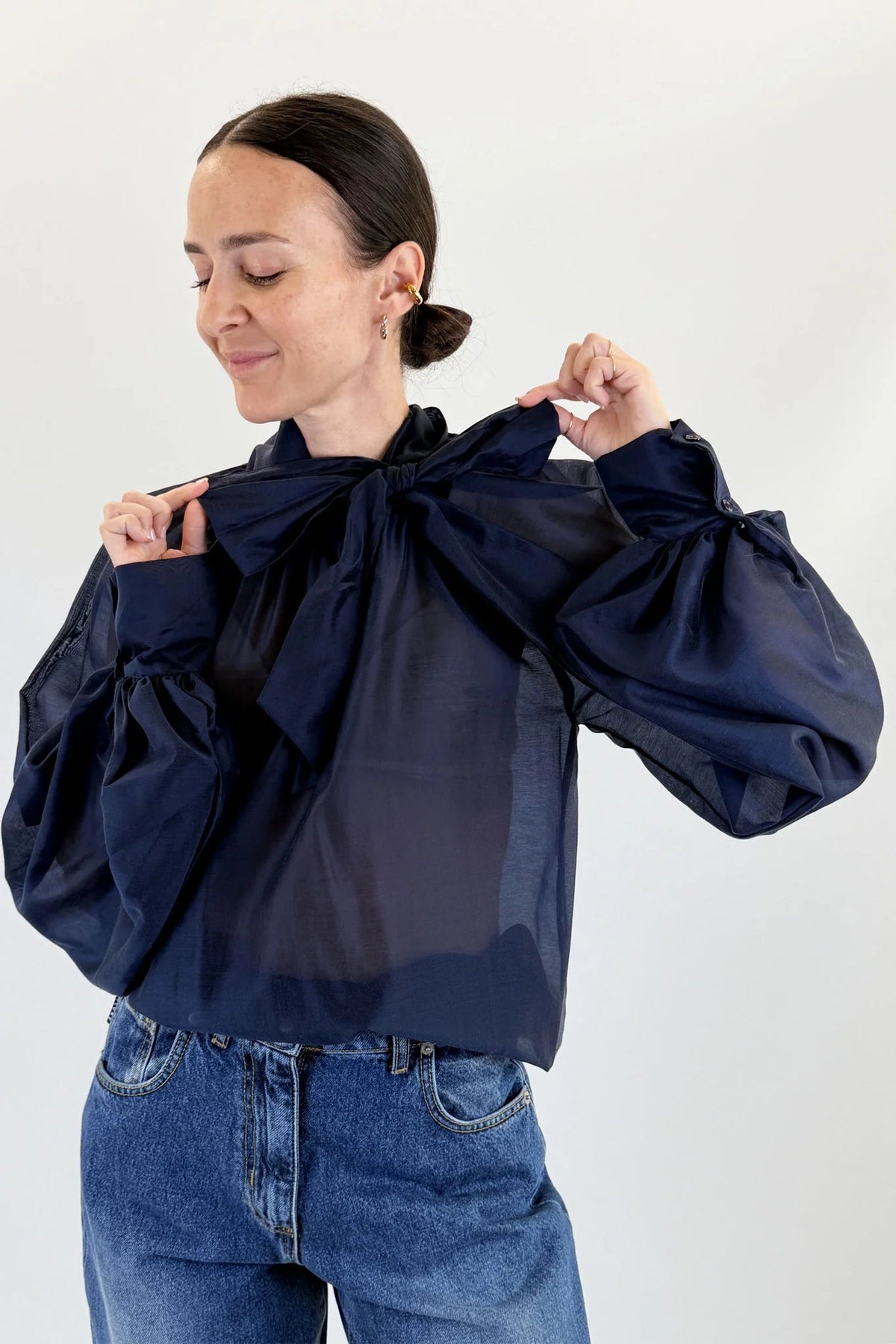 Vicolo - Blusa con nodo drappeggiato e maniche a palloncino - Donna - World Fashion