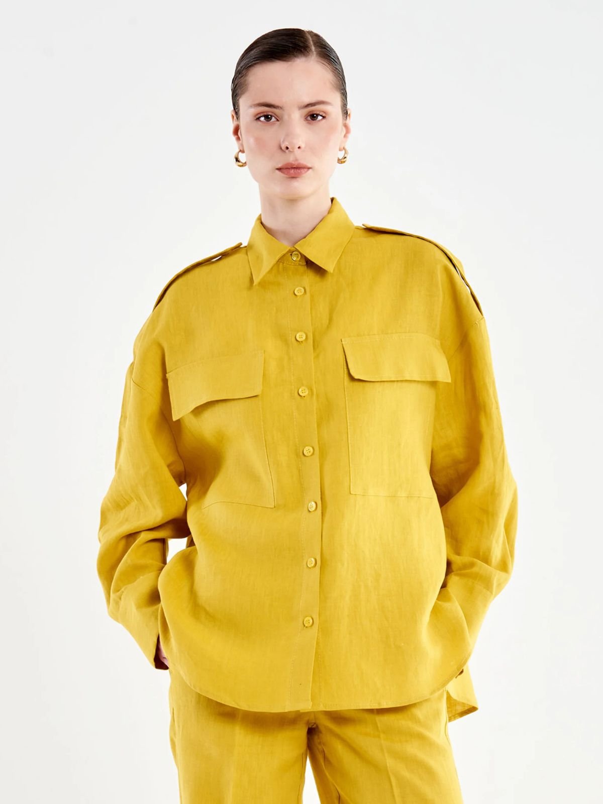 Vicolo - Camicia in Lino con Mostrine - Donna - World Fashion