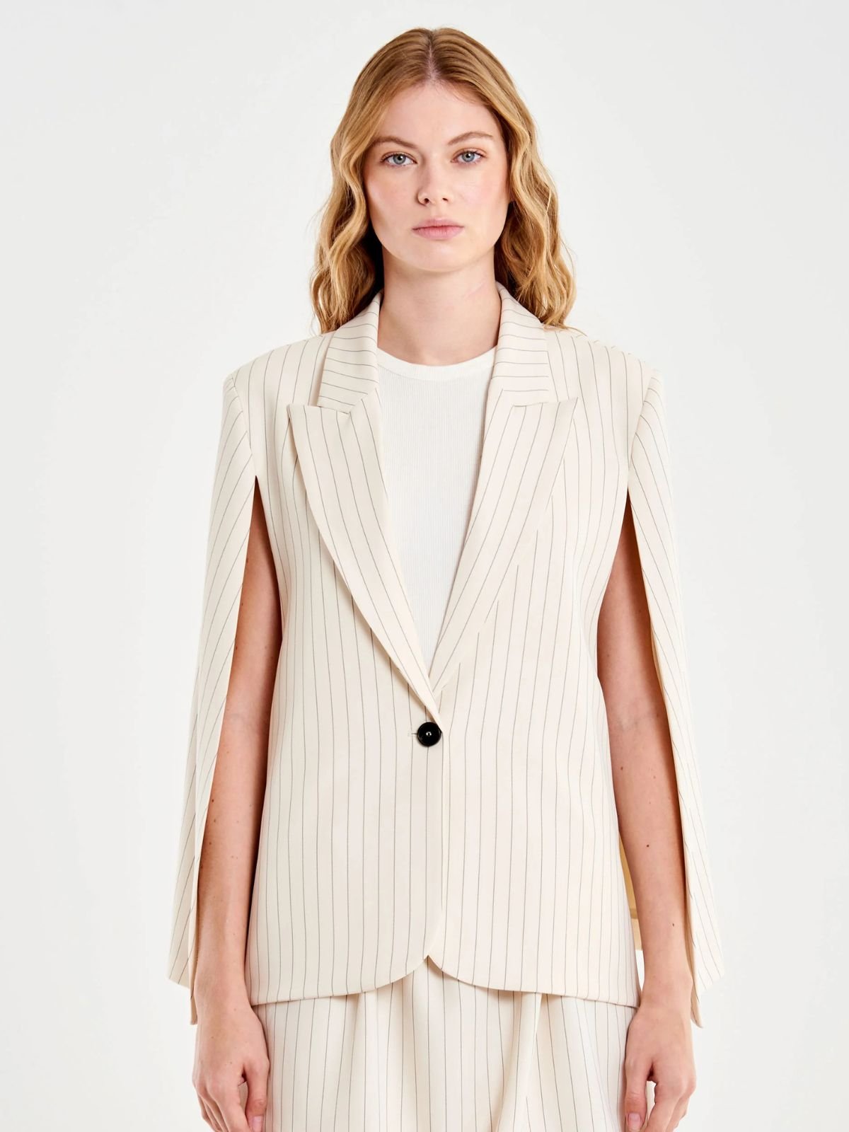 Vicolo - Giacca cappa maniche lunghe ampie, gessata - Donna - World Fashion