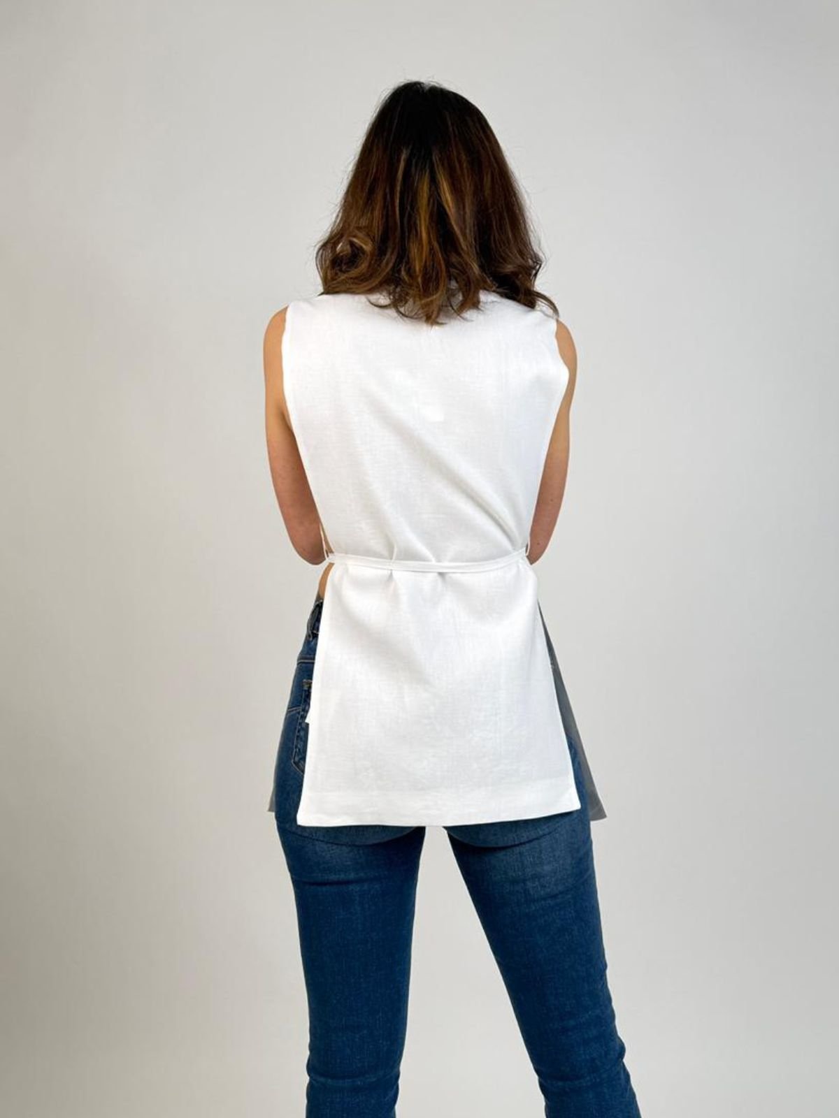 Vicolo - Gilet Lungo con Cintura 100% Lino - Donna - World Fashion