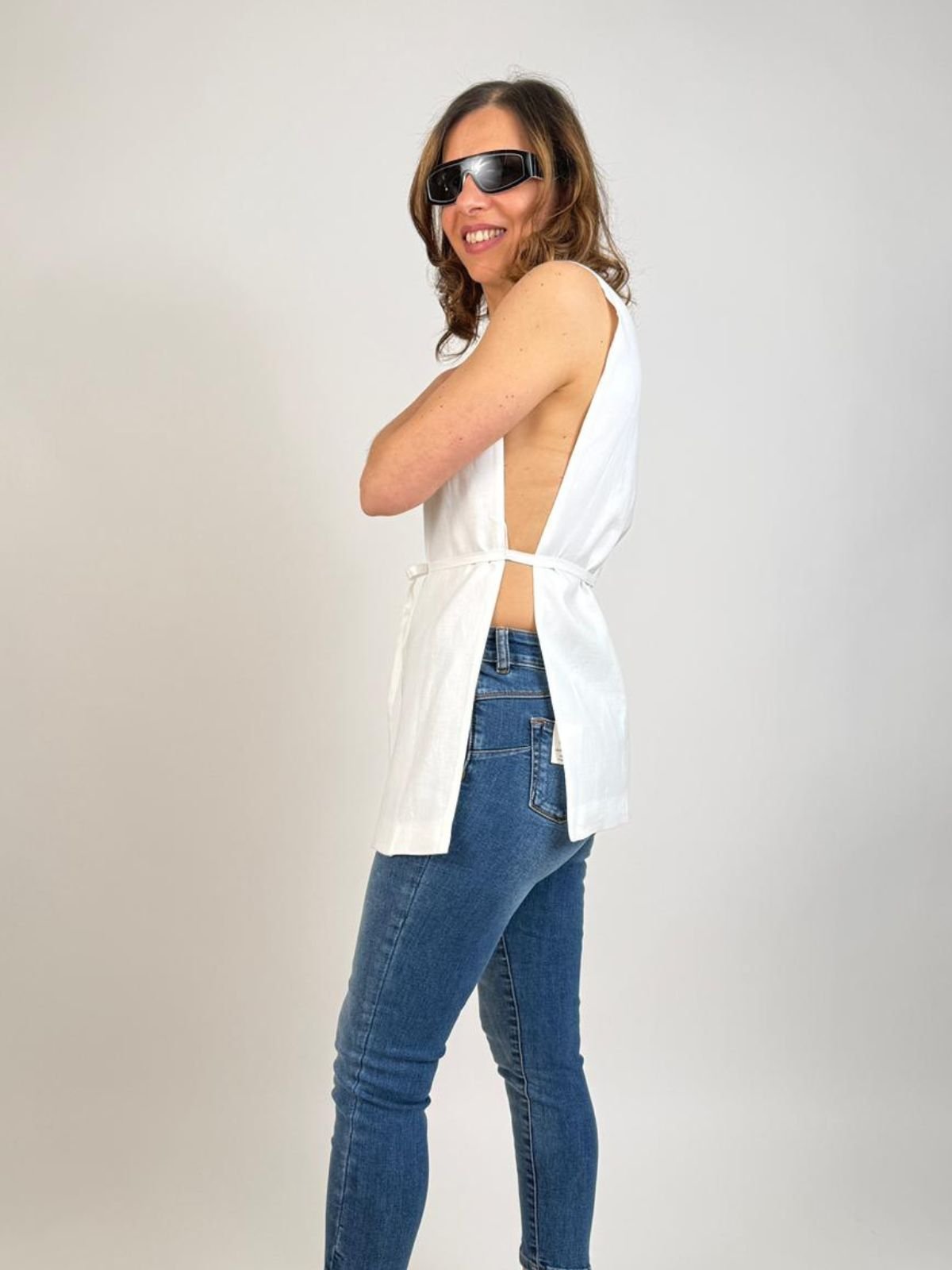 Vicolo - Gilet Lungo con Cintura 100% Lino - Donna - World Fashion