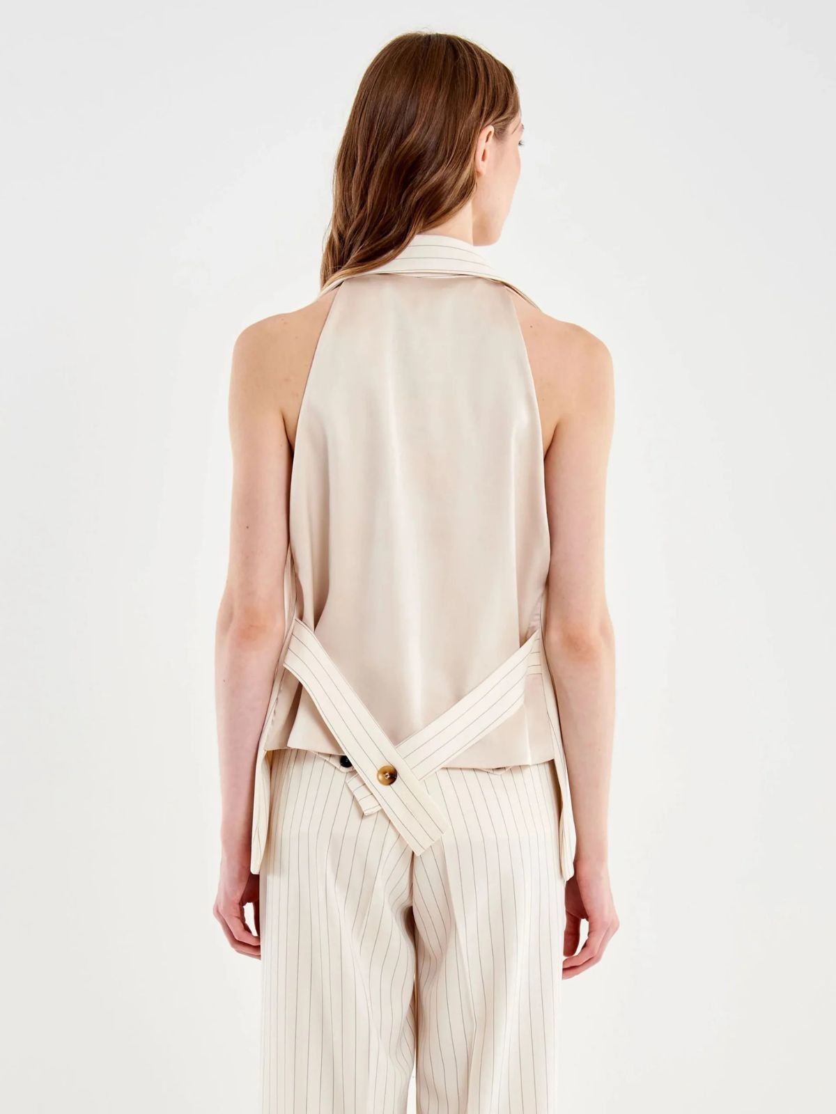 Vicolo - Gilet senza maniche in fantasia gessato con revers - Donna - World Fashion