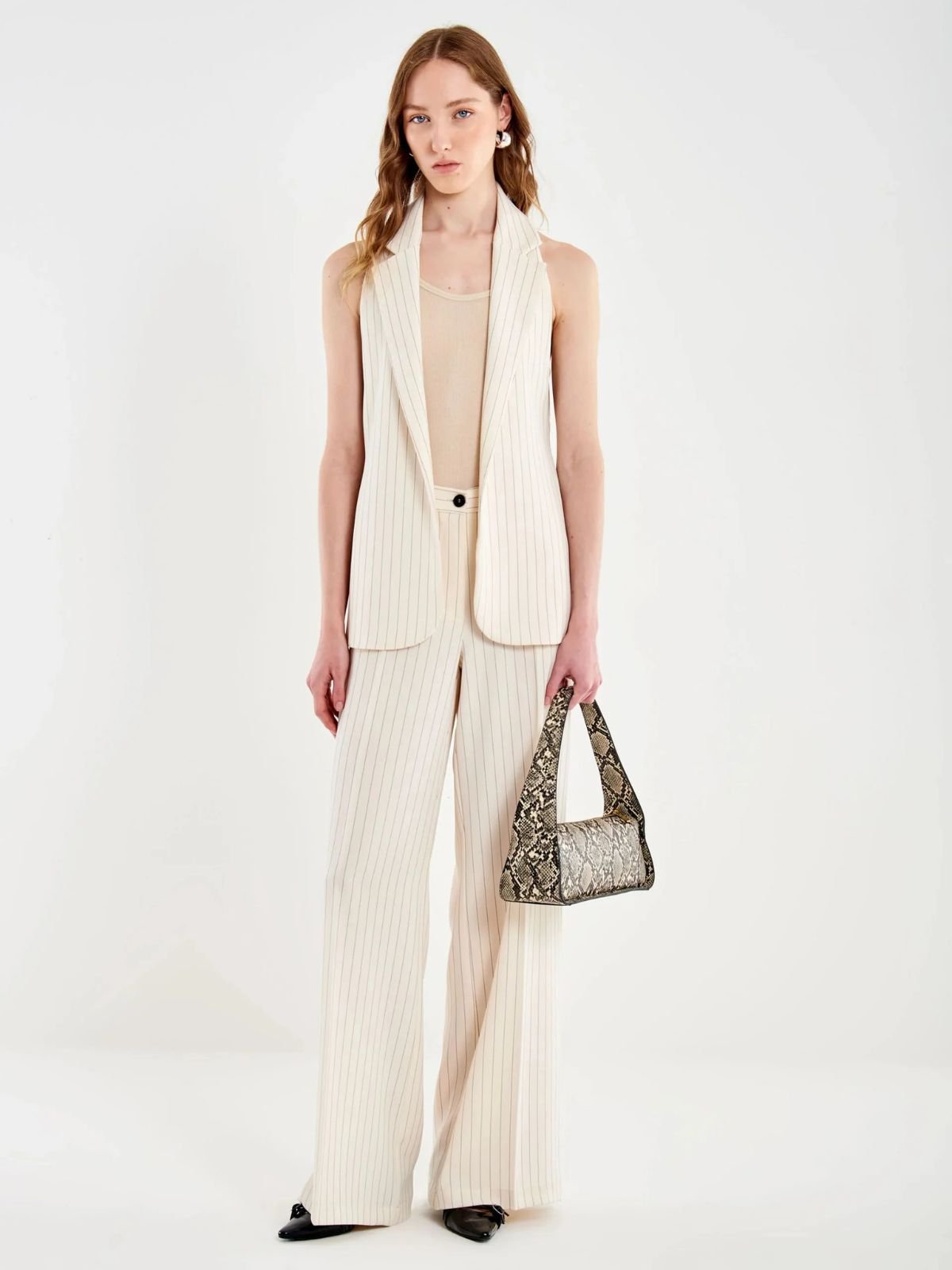 Vicolo - Gilet senza maniche in fantasia gessato con revers - Donna - World Fashion