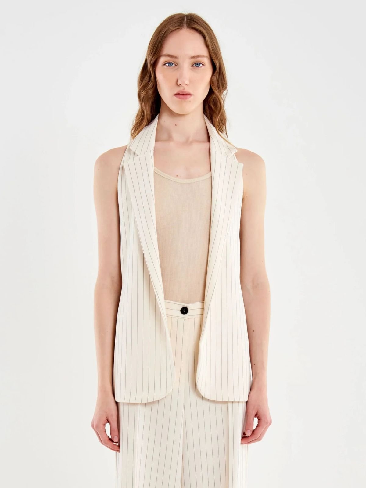 Vicolo - Gilet senza maniche in fantasia gessato con revers - Donna - World Fashion