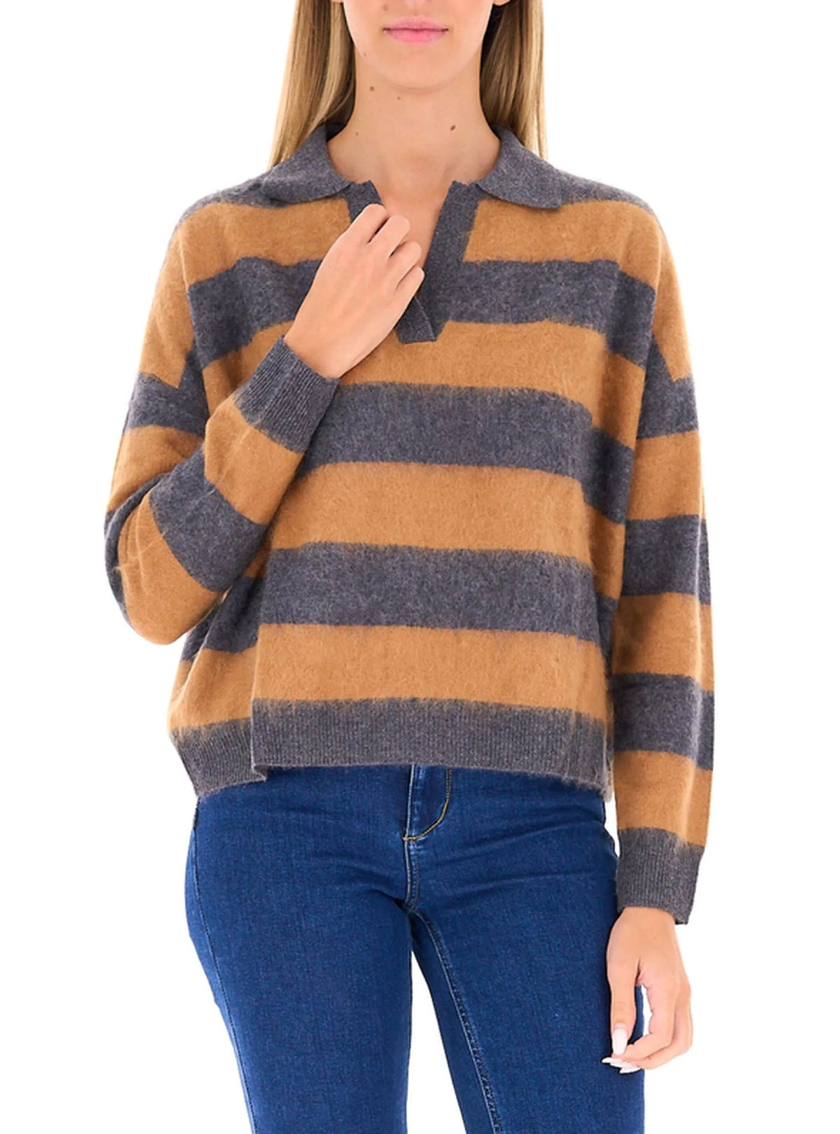 Vicolo - Maglia a polo in lana garzata a righe - Donna - World Fashion