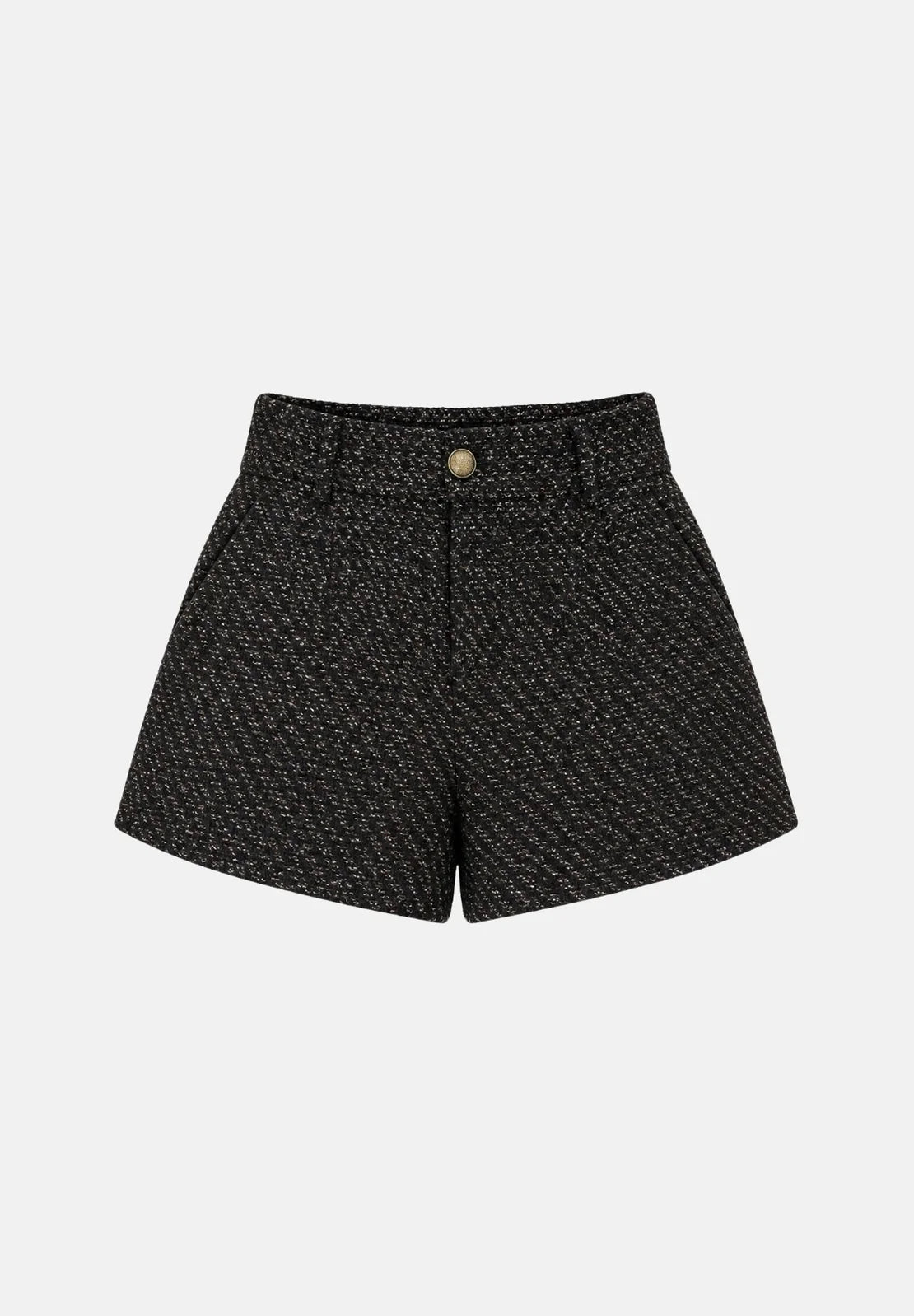 Vicolo - Short con pinces in tessuto stuoia lurex e bottone gioiello - Donna - World Fashion