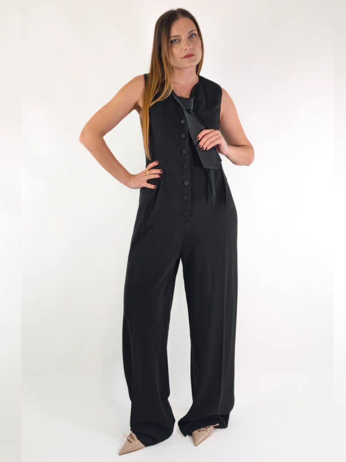 Vicolo - Tuta con bottoni frontali e cravatta - Donna - World Fashion