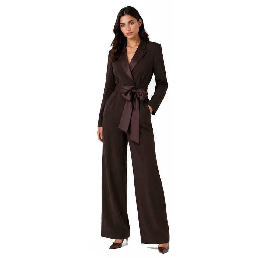 Vicolo - Tuta elegante con revers a lancia in raso e cintura removibile coordinata - Donna - World Fashion