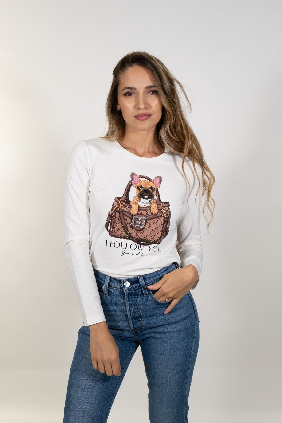 Gaudì - T-shirt in jersey con stampa e strass - Donna