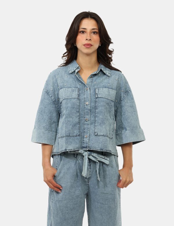 Yes Zee - Camicia in jeans con tasche applicate - Donna - World Fashion