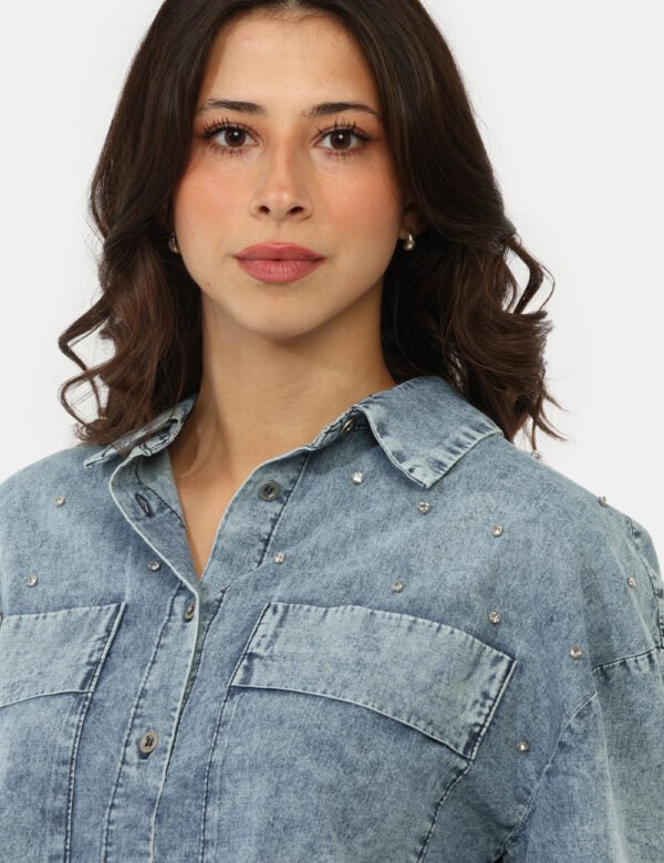 Yes Zee - Camicia in jeans con tasche applicate - Donna - World Fashion