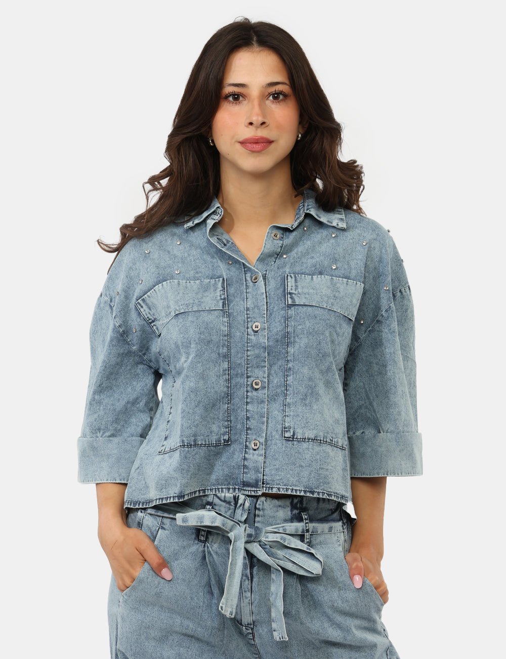 Yes Zee - Camicia in jeans con tasche applicate - Donna - World Fashion