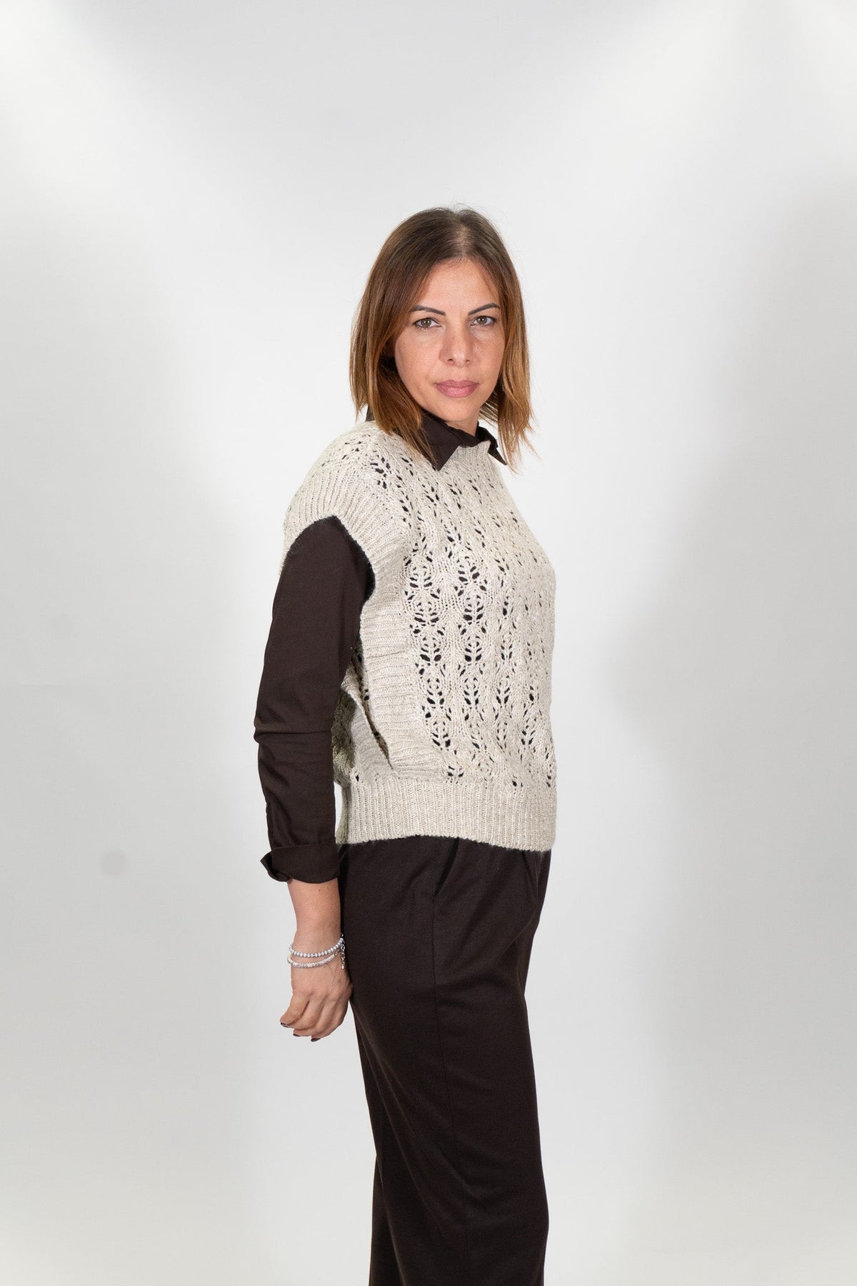Yes Zee - Gilet In Maglia Ad Effetto Crochet +Lurex - Donna - World Fashion