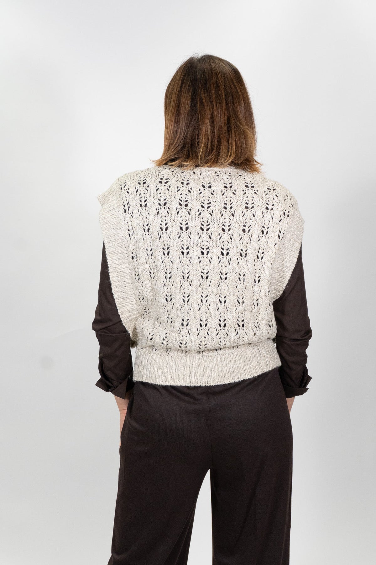 Yes Zee - Gilet In Maglia Ad Effetto Crochet +Lurex - Donna - World Fashion