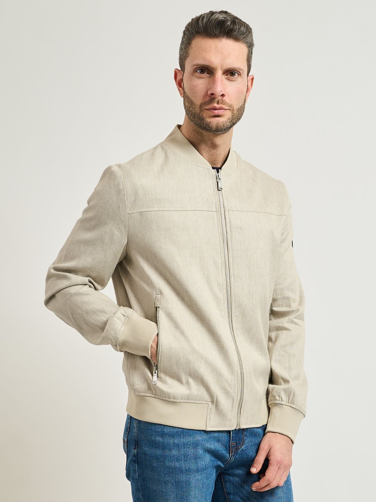 Yes Zee - Giubbino Tipo Bomber In Misto Lino - Uomo - World Fashion