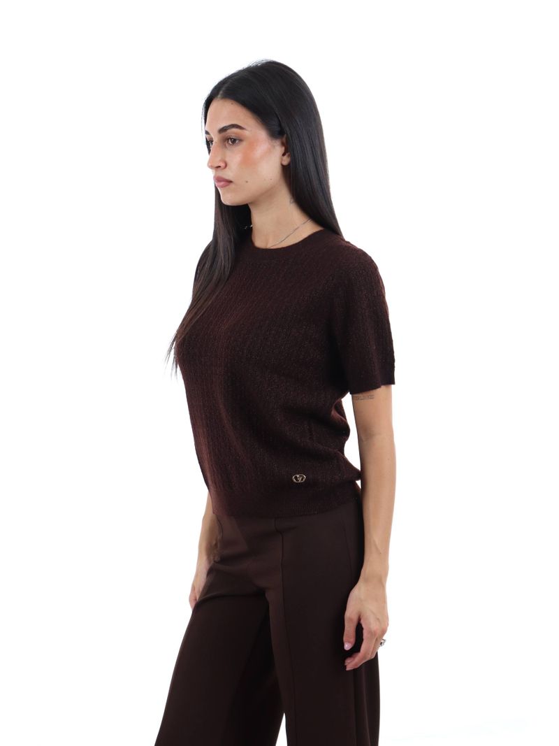 Yes Zee - Maglia Girocollo, Traforata Con Lurex,M/C - Donna - World Fashion