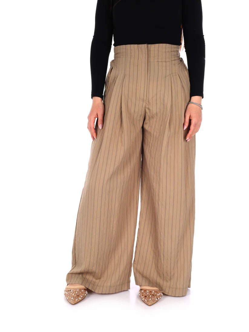 Yes Zee - Pantalone Palazzo Con Pinces - Donna - World Fashion