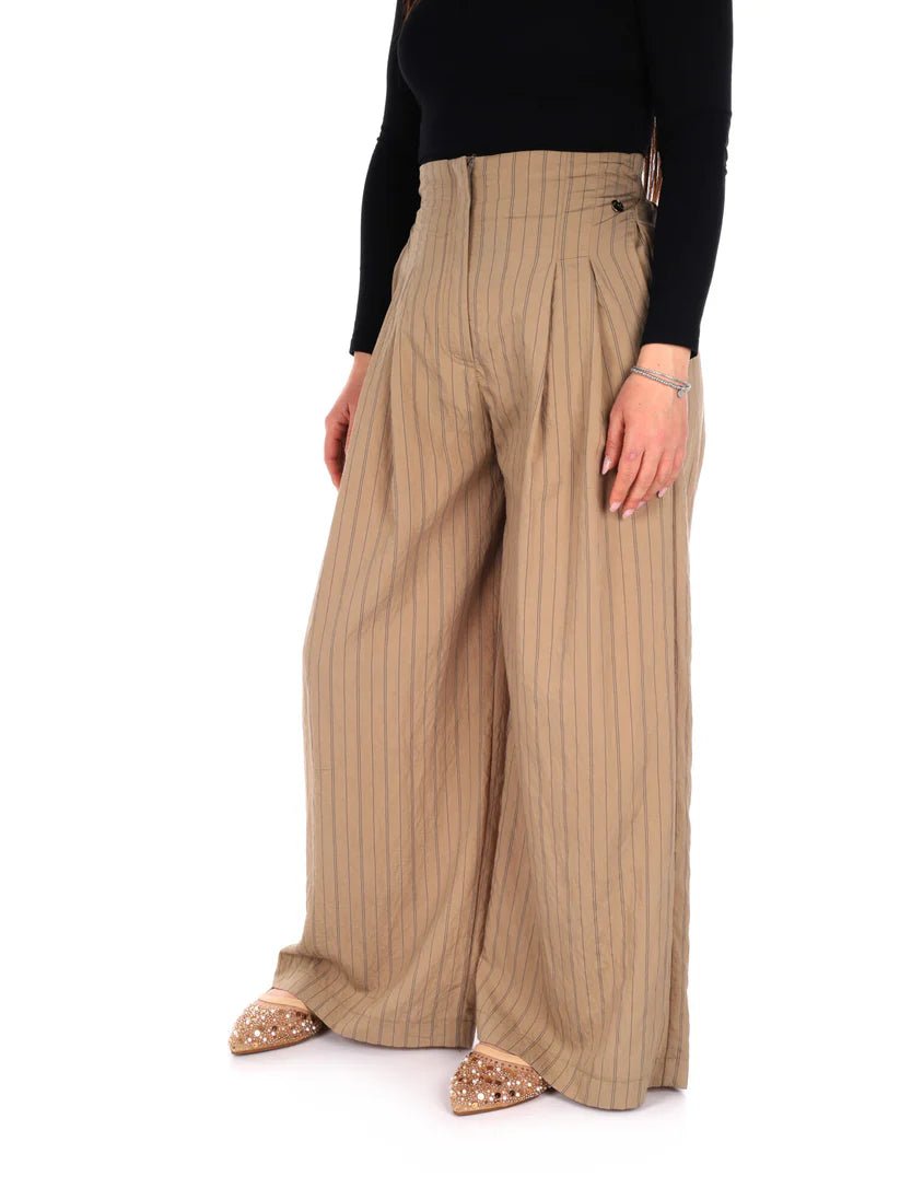 Yes Zee - Pantalone Palazzo Con Pinces - Donna - World Fashion