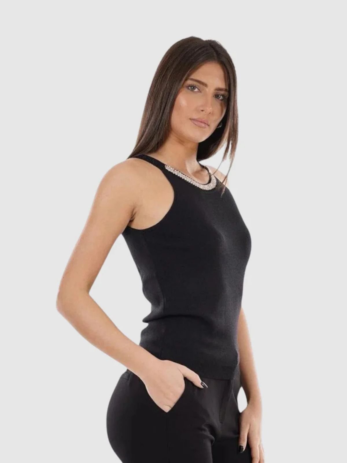 Yes Zee - Top In Maglia Con Applicazioni Gioello - Donna - World Fashion